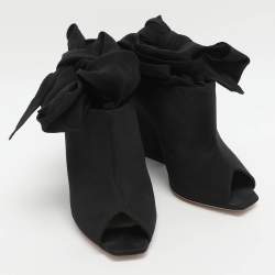 Pre Owned Dior Brooklyn Size 37 Black Nylon Ankle Wrap Peep Toe Ankle Boots
