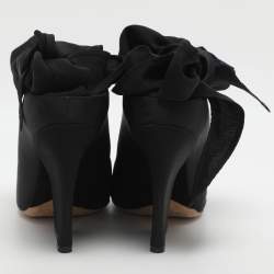 Pre Owned Dior Brooklyn Size 37 Black Nylon Ankle Wrap Peep Toe Ankle Boots