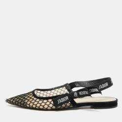 Pre Owned Dior J'Adior Size 38.5 Black Mesh and Suede Slingback Flats