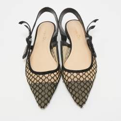 Pre Owned Dior J'Adior Size 38.5 Black Mesh and Suede Slingback Flats