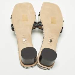 مملوكة مسبقًا Dior Dway Size 41 White/Black Embroidered Canvas Slide Sandals