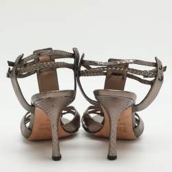 Pre Owned Dior Size 37 Metallic Metalic Leather and Python Leather Ankle Strap Sandals