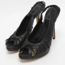 مملوكة مسبقًا صندل سلايبك جلد أسود بشريط خلفي ديور مقاس 37