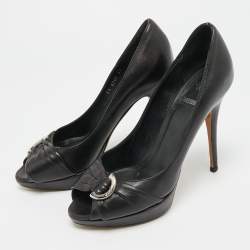 مملوكة مسبقًا Dior Size 37 Black Leather Peep Toe Platform Pumps 