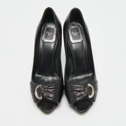 مملوكة مسبقًا Dior Size 37 Black Leather Peep Toe Platform Pumps 