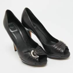 مملوكة مسبقًا Dior Size 37 Black Leather Peep Toe Platform Pumps 