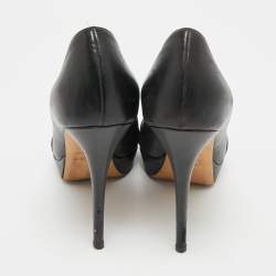 مملوكة مسبقًا Dior Size 37 Black Leather Peep Toe Platform Pumps 