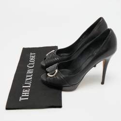 مملوكة مسبقًا Dior Size 37 Black Leather Peep Toe Platform Pumps 