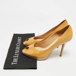 مملوكة مسبقًا حذاء كعب عالي ديور ميس ديور مقدمة مفتوحة بكعب عالي جلد لامع بيج مميز مقاس 39