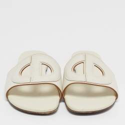Pre Owned Dior D Club Size 38.5 Off White Leather Flat Slide Sandals