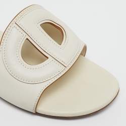 Pre Owned Dior D Club Size 38.5 Off White Leather Flat Slide Sandals