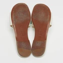 Pre Owned Dior D Club Size 38.5 Off White Leather Flat Slide Sandals