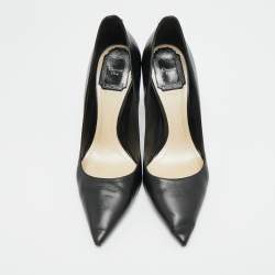 Pre Owned حذاء بكعب عالي ديور جلد أسود مقدمة مدببة شيري مقاس 36.5