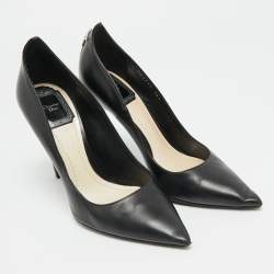 Pre Owned حذاء بكعب عالي ديور جلد أسود مقدمة مدببة شيري مقاس 36.5