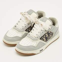 Pre Owned Dior B27 Size 37 Grey Canvas and Leather Lace Up Sneakers