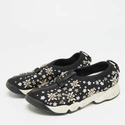 Pre Owned حذاء رياضي ديور فيوجن مش بعرى مزخرف باللون الأسود مقاس 35.5