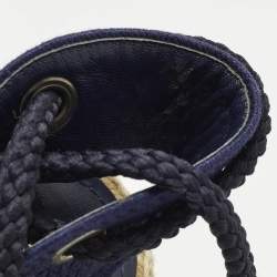 Pre Owned صندل ديور غرانفيل قماش بحياكة أزرق كحلي بكعب إسفين مقاس 40.5