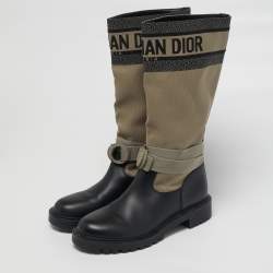 مملوكة مسبقًا Dior D-major Size 38 Black/Beige Canvas and Leather Mid Calf Boots