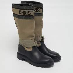 مملوكة مسبقًا Dior D-major Size 38 Black/Beige Canvas and Leather Mid Calf Boots