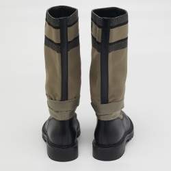 مملوكة مسبقًا Dior D-major Size 38 Black/Beige Canvas and Leather Mid Calf Boots