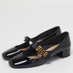 Pre Owned حذاء كعب عالي ديور جلد لامع أسود ماري جين مقاس 39