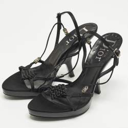 Pre Owned صندل ديور كاناج جلد مبطن لامع أسود بحزام كاحل مقاس 40