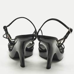 Pre Owned صندل ديور كاناج جلد مبطن لامع أسود بحزام كاحل مقاس 40