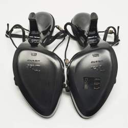 Pre Owned صندل ديور كاناج جلد مبطن لامع أسود بحزام كاحل مقاس 40