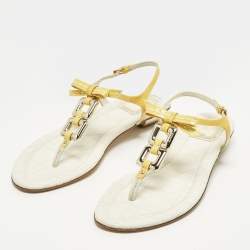 مملوكة مسبقًا حذاء فلات ديور جلد أصفر وساتان مزخرف باللؤلؤ  بسير حرف تي مقاس 37