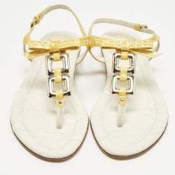 مملوكة مسبقًا حذاء فلات ديور جلد أصفر وساتان مزخرف باللؤلؤ  بسير حرف تي مقاس 37