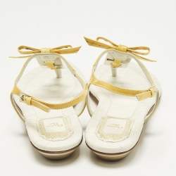 مملوكة مسبقًا حذاء فلات ديور جلد أصفر وساتان مزخرف باللؤلؤ  بسير حرف تي مقاس 37