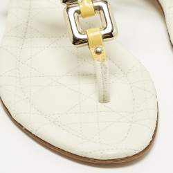 مملوكة مسبقًا حذاء فلات ديور جلد أصفر وساتان مزخرف باللؤلؤ  بسير حرف تي مقاس 37