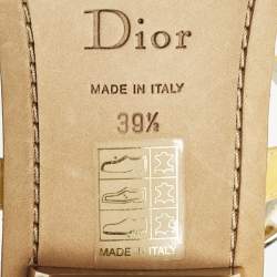 مملوكة مسبقًا حذاء فلات ديور جلد أصفر وساتان مزخرف باللؤلؤ  بسير حرف تي مقاس 37