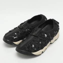 Pre Owned Dior Fusion Size 37 Black Mesh Flower Embellished Low Top Sneakers