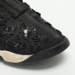 Pre Owned Dior Fusion Size 37 Black Mesh Flower Embellished Low Top Sneakers