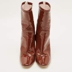 Pre Owned Dior Size 38.5 Brown Patent Leather Clear Heel Ankle Length Boots