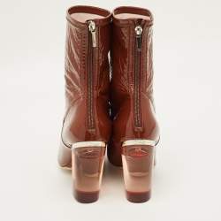 Pre Owned Dior Size 38.5 Brown Patent Leather Clear Heel Ankle Length Boots