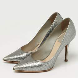 Pre Owned حذاء كعب عالي ديور شيري جلد كاناج فضي مقدمة مدببة مقاس 36