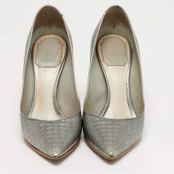 Pre Owned حذاء كعب عالي ديور شيري جلد كاناج فضي مقدمة مدببة مقاس 36