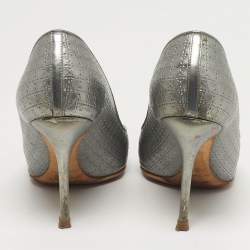 Pre Owned حذاء كعب عالي ديور شيري جلد كاناج فضي مقدمة مدببة مقاس 36