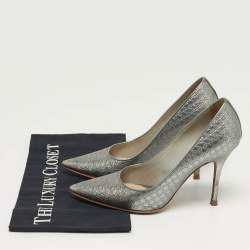 Pre Owned حذاء كعب عالي ديور شيري جلد كاناج فضي مقدمة مدببة مقاس 36