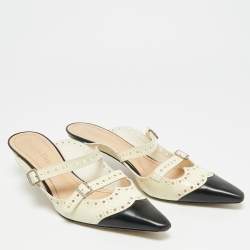 Pre Owned Dior Spectadior Size 40 Cream/Black Perforated Leather Pointed Toe Mules