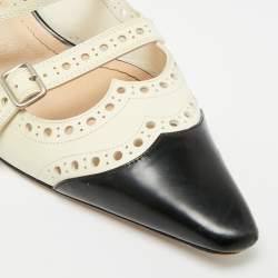 Pre Owned Dior Spectadior Size 40 Cream/Black Perforated Leather Pointed Toe Mules