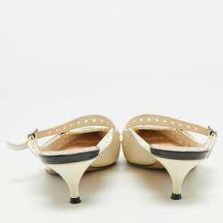 Pre Owned Dior Spectadior Size 40 Cream/Black Perforated Leather Pointed Toe Mules