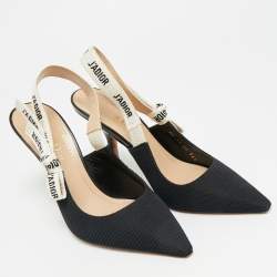 Pre Owned حذاء كعب عالي ديور جادور قماش أسود بحزام خلفي للكاحل مقاس 36.5