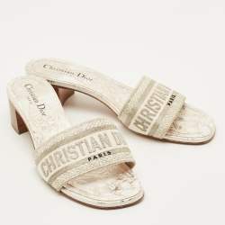 مملوكة مسبقًا صندل سلايد ديور دوي قماش كريمي/رمادي مقاس 38