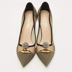 Pre Owned Dior Surreal Eye Size 38 Beige/Black Mesh and Suede Pumps