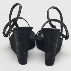 Pre Owned صندل ديور كعب روكي قماش وز هور مطرزة وحزام كاحل جلد ونعال أسود مقاس 41