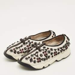 Pre Owned Dior Fusion Size 40 White/Black Mesh Embellished Slip On Sneakers