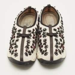 Pre Owned Dior Fusion Size 40 White/Black Mesh Embellished Slip On Sneakers